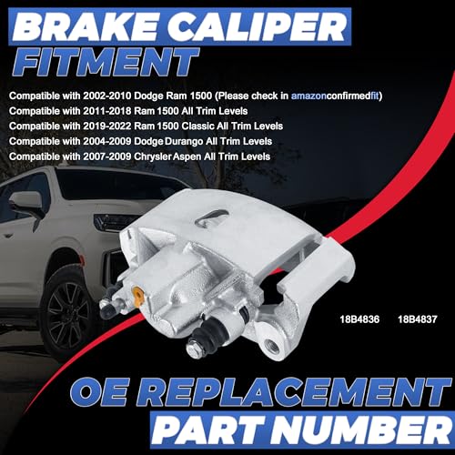 Image of 18B4836 18B4837 Rear Disc Brake Calipers Compatible with 2002-2010 Ram 1500 | 2PCS Rear Driver & Passenger Side Calipers with Bracket Compatible with 2002-10 & 11-18 Dodge Ram 1500, 07-09 Chrysler Aspen