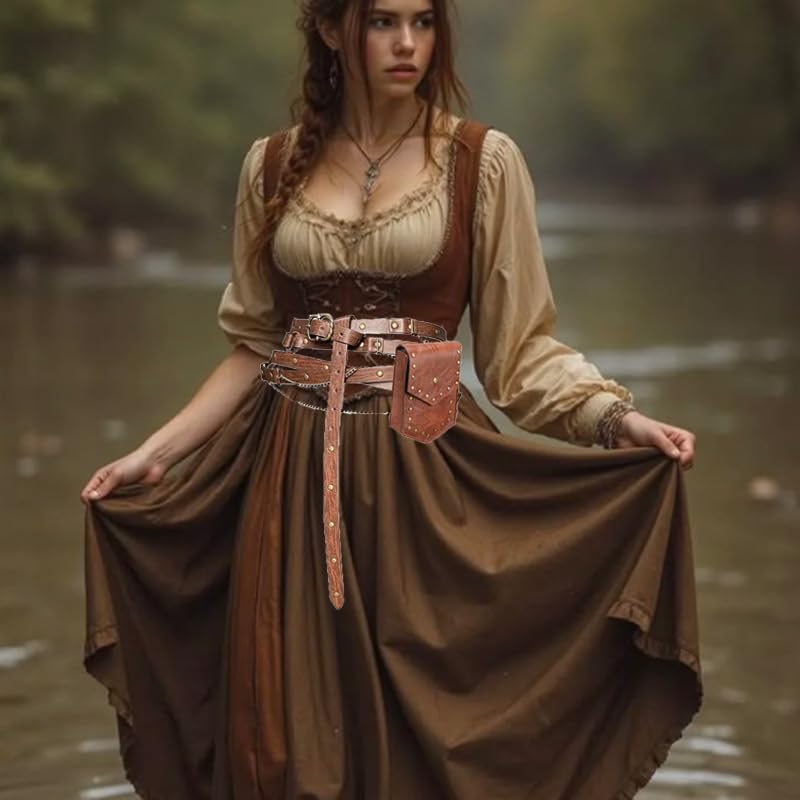 2pcs DIY Medieval Accessories, Faux Leather Metal Chain Belt, Vintage Adjustable Thin Belt for Women, Renaissance Bag4