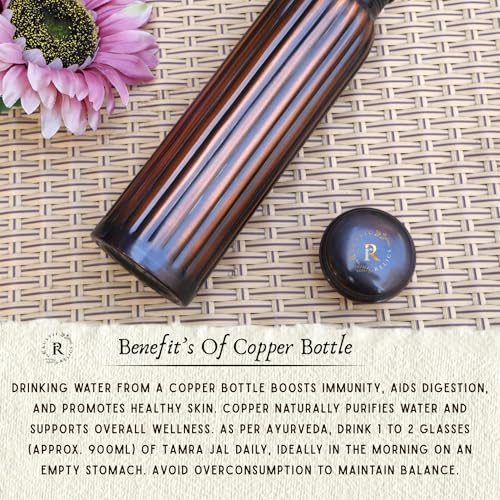 Image of Pure Copper Water Bottle - 1L Hand Made | Antique Rope Design With Leak-Proof Lid | Ayurvedic Copper For Health Benefits | Non-Toxic Metal Made | Everyday Healthy Drinkware