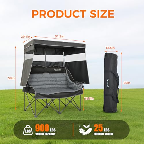 Silla doble para camping con toldo Pcuauld, plegable, para 2 personas, resistente y con portavasos miniatura 3