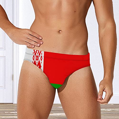 Calculay Belarusian Flag Men's Swimming Trunks,Beach Shorts Stretch Swimsuit Quick Dry3