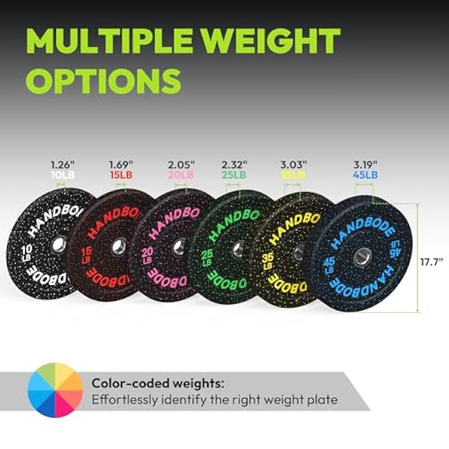 Bumper Plate Olympic Weight Plate Set 2 - Inch, 10-55 lb Barbell Weight Plates for Home Gym, Black Rubber Strength Training Plate for Weight Lifting with 45 lb (20 kg) Black/Silver Barbell