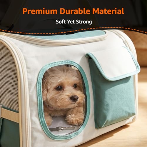 Image of Amazon Basics Premium Pet Carrier Backpack | White- Sage Green | Spacious and Breathable Design | Durable Travel Bag for Cats, Kittens and Puppies | 41cm x 26cm x 30cm
