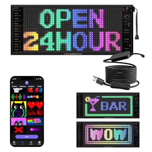 XAXVSTS Panneau Affichage LED | 43 X 16 cm | Plaque led Lumineux Message Voiture USB 5V | double rangée,Personnalisable,Flexible,Programmable Display App Bluetooth | camion, magasin,publicitaire