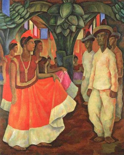 Affiche Diego Rivera Danse à Tehuantepec reproduction de peinture sur toile mexicaine 40x50cm