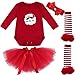 IEFIEL Conjuntos de Vestidos Navidad para Bebé Disfraz Carnaval Body de Papá Noel Pelele Manga Larga+Tul Tutú+Diadema+Calcetínes+Zapatos Romper para bebé Recien Nacido Papá Noel 6-9 Meses