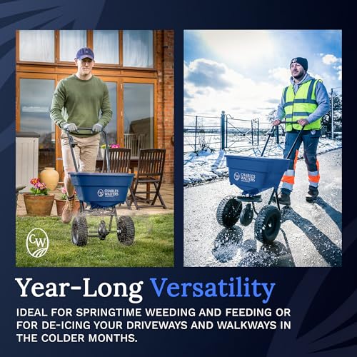 Charles Walters Equipment CW1000 Homeowner Broadcast Spreader for Spreading Fertilizer and Ice Melt on Lawns, Sidewalks, and Driveways, 65lb Capacity, 33" x 35" - Image 6