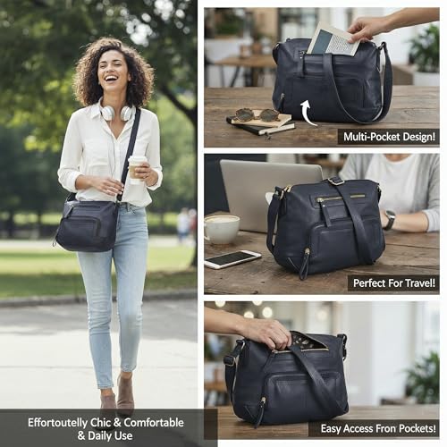 Image of Oak Leathers Women's Crossbody Bag - Genuine Leather Crossover Shoulder Purse With Adjustable Sling Strap - Medium Size