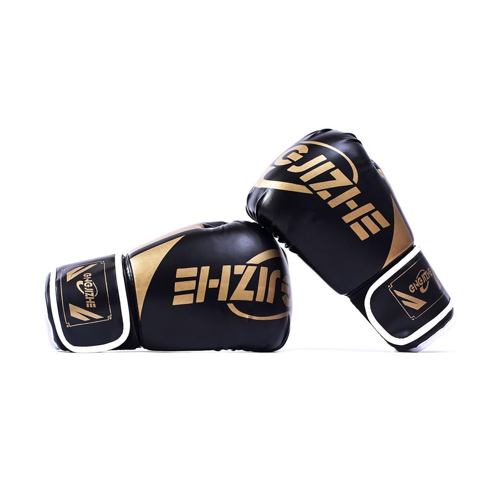1 paio di guantoni da boxe imbottiti per allenamento e allenamento, regolabili, traspiranti, guanti da boxe protettivi per sport, colore nero, 283,5 g