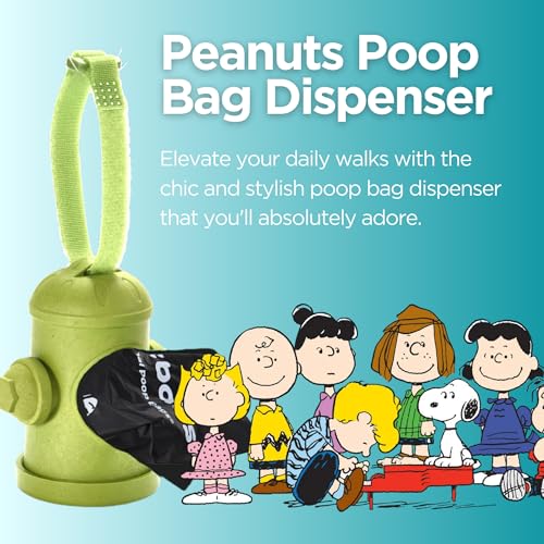 Image of The Original Poop Bags Peanuts Snoopy Dispenser with Leash Clip, Including 15 Count USDA Certified 38% Biobased, Unscented Pet Waste Bags