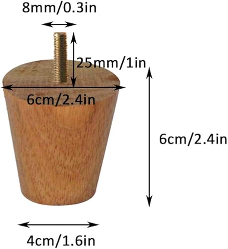 Miniatura 2 de Patas de madera maciza de goma para muebles, patas cónicas para sofá, patas de mesa auxiliar, perno de 516 pulgadas (M8), patas de repuesto para