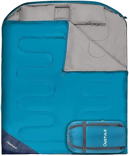 OUSUTLE - Saco de dormir doble para adultos, saco de dormir para 2 personas con 2 almohadas para mochileros, camping, senderismo, tamaño Queen, saco