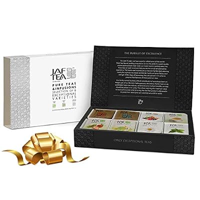 Jaf Tea - Tea Sampler Gift Set Box, 80 COUNT - 8 Tea Variety Pack - Including: Black Tea, Green Tea, Earl Grey, Fruit Teas, Peppermint Tea - 80 Tea Bags (10 of each)