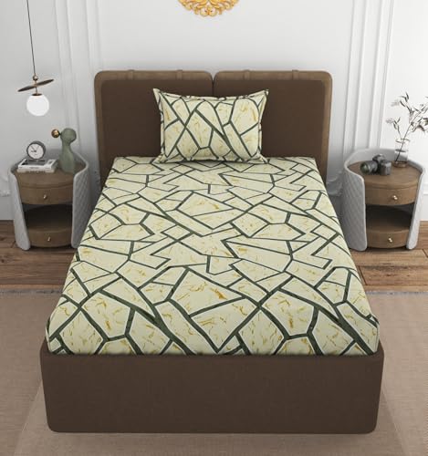 Image of VOMZER 300 Threadcount Elastic Fitted Bedsheets Single Bed with 1 Pillow Cover | Single Bed with All Around Elastic, Size 36 X 72 X 8 Inches