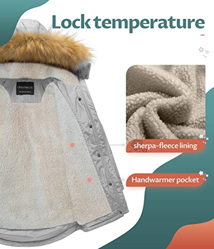 Image of CREATMO US Girl's Long Winter Warm Parka Sherpa Trimmed Collar Puffer Ski Jacket Coat
