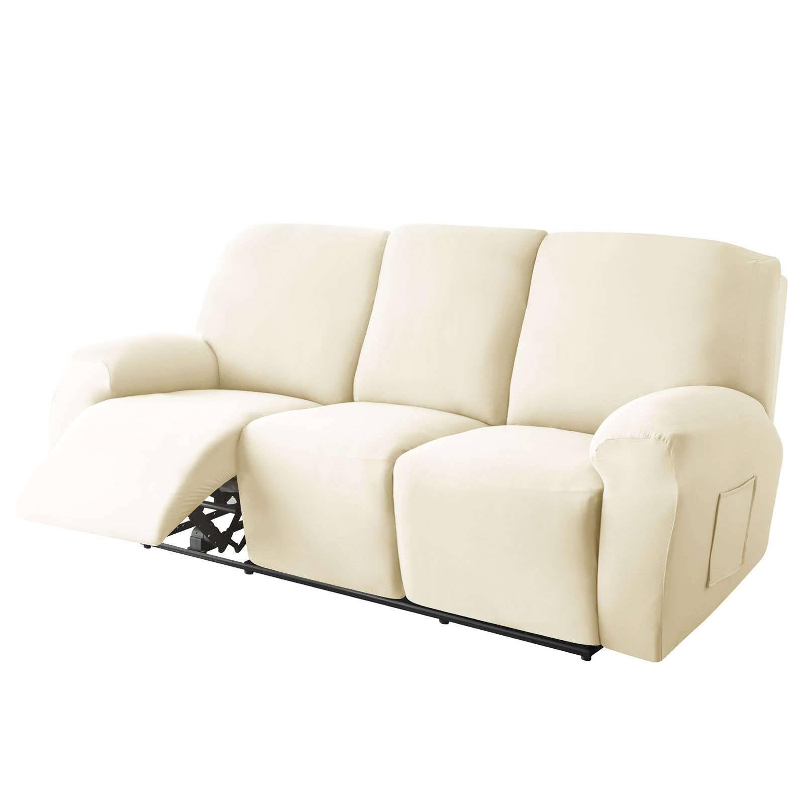 CLGTY Polyester 8-piece recliner couch covers 3 Seat, Stretch Soft lazy boy reclining sofa slipcover with Pocket Armchair Covers For Kids Pets Cat Dog-ivory-3 seater