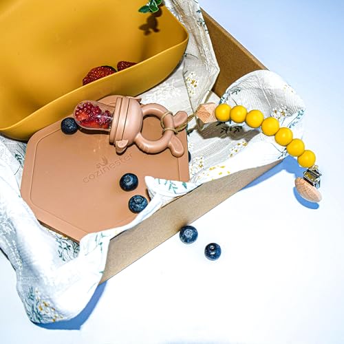 Image of Baby Fruit Feeder & Teething Relief | Baby Feeding Essentials | Innovative Baby Teething Relief Tool | BPA Free Breast Milk Popsicle Teether for Self Feeding | Includes 2 Pouches (Brown)