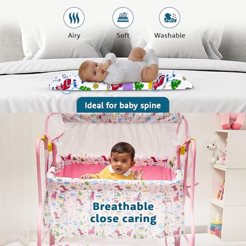 Image of Amazon Brand - Supples Baby Cradle with Swing & Mosquito Net | 0-8 Months | Swing Lock | 4 Wheels with Brake | Soft & Comfortable for Baby Sleep | Sturdy Mild Steel Frame | Pink