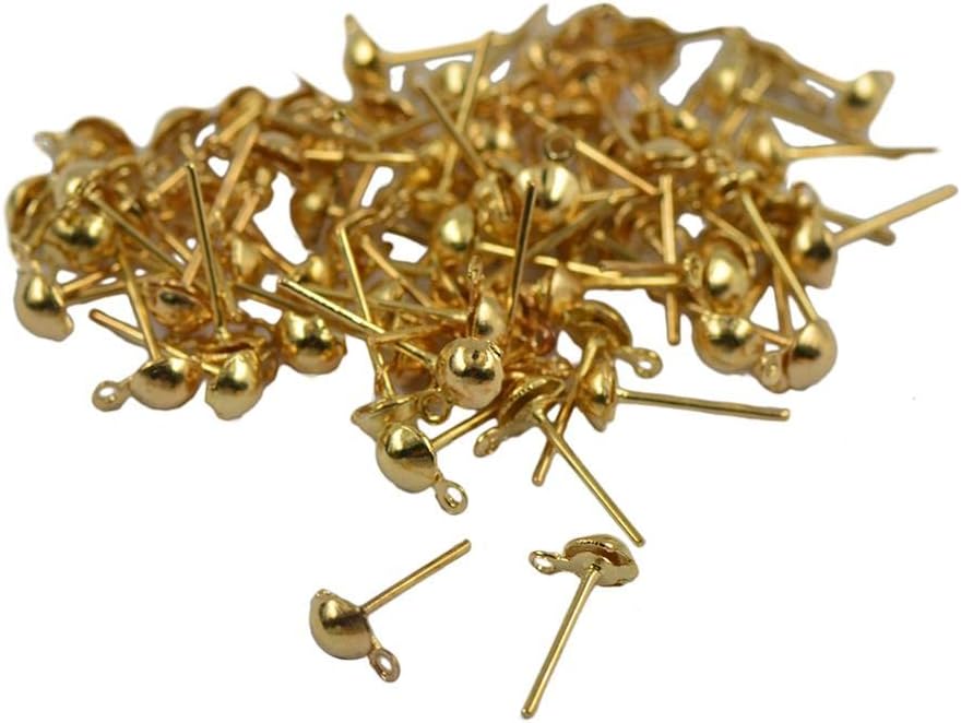 BNF 2x100x Earrings Ear Stud Pin with Loop & Ball DIY Findings Light Gold 12x6mm Crafts | Beads & Jewelry Making | Jewelry Findings | Earring Findings