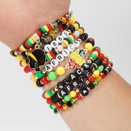 Twinfree Beaded African Bracelets Black Women Preppy Friendship Bracelets Clay Bead Africa Heart Charm Bracelet Summer African Jewelry for Women (Africa-10PCS)4