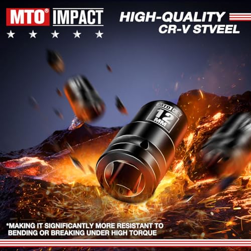 Image of MTO 1 /2 inch Drive 12mm Shallow Impact Socket, 6-Point Metric Socket for Automotive Maintaince, CR-V Steel Meets ANSI Standards