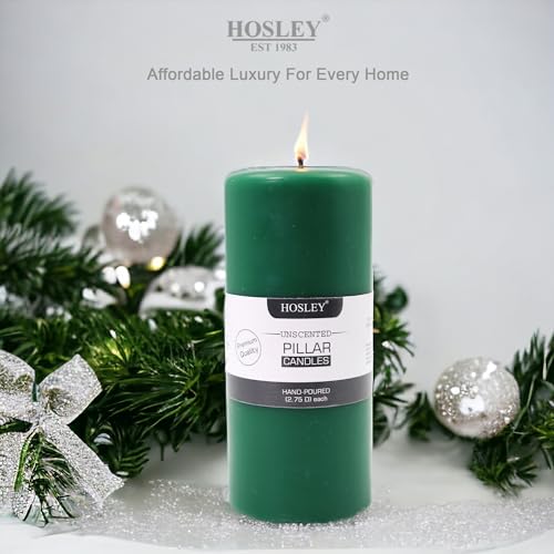 Image of HOSLEY 6 Inch Long Unscented Green Pillar Candles| Decoration Candles|Soy & Paraffin Wax Candles Perfect for Home Decor, Party, Wedding, Gifting|90 Hours Burn Time|Smokeless & Dripless|Pack of 1