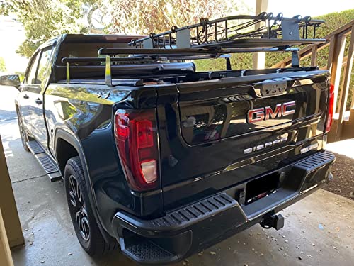 Image of Truck Rack with Two Cross Bars and Four Brackets for Pickup Bed, Universal Aluminum Black Bar Length Adjustable from Min 49 inch to Max 64 inch Works with Tonneau Cover that Mounts on Top of Rails