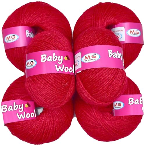 Image of M.G ENTERPRISE 100% Acrylic Wool Red 6 Pc Baby Wool 4 ply Ball Hand Knitting Wool /Art Craft Soft Fingering Crochet Hook Yarn- Art-EA