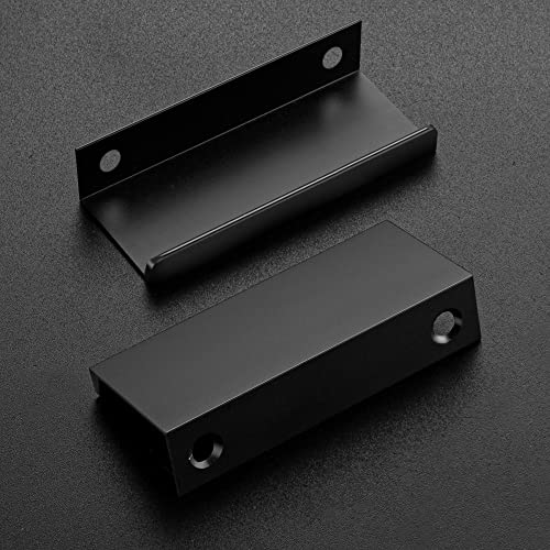 Image of 30 Pack Finger Pulls for Cabinets - 50mm /2in Hole Center Black Handles | 76mm /3 inch Overall Length, Edge Pulls, Concealed Tab Kitchen Drawers Pulls, Easy Install, Screws Included, Rust-Resistant