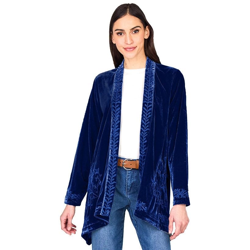 Image of The Lakeside Collection Women's Embroidered Velvet Open Front Cardigan