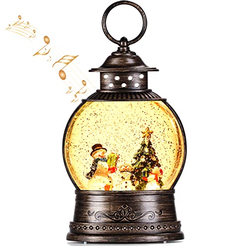Christmas Snow Globe Lantern With Three Cute Snowman, 6H Timer Musical Snow Globes Including 8 Christmas Songs For Home Décor And Gift, Bronze #TOP29