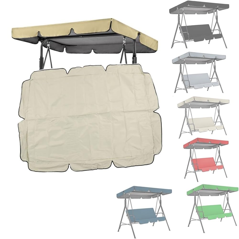 75x47in 77x50in Swing Chair Top Cover Porch Swing Canopy, Waterproof Replacement Sun Shade Awning Cover For Garden Swing Seat, Oxford Cloth(Beige,98x72.8in/249x185cm)