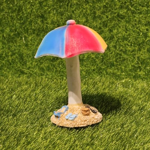 Image of Miniature Beach Umbrella Statue for Mini Garden Dollhouse & Fairy Garden Decor | Resin showpiece for Home Decor Gifting & DIY Terrarium Accessories