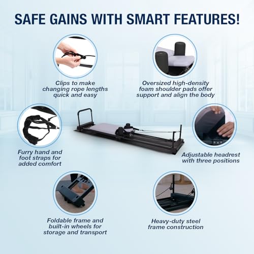 AeroPilates Reformer 4420 Plus Floor Mat - Pilates Reformer Workout Machine for Home Gym - Cardio Fitness Rebounder - Foldable - 300 lbs Weight Capacity