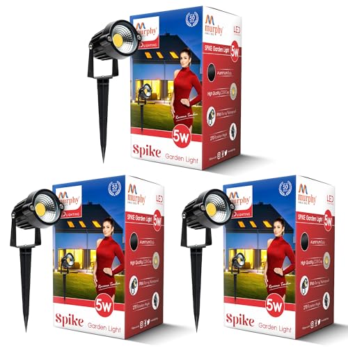 Image of Murphy 5W Heavy-Duty LED Spike Focus Light - IP65 Water Resistant, Adjustable 180, Aluminium Material, Outdoor Garden Lights (Warm White), Pack of 3