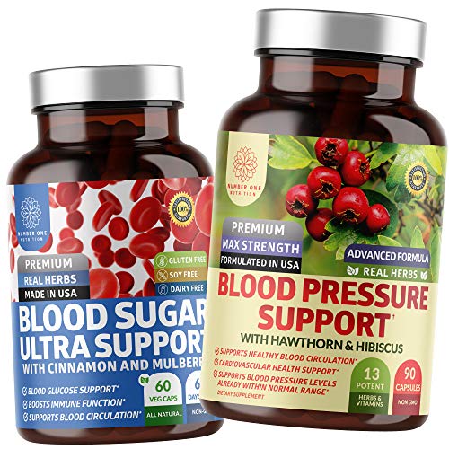 N1N Premium Blood Pressure Support and Blood Sugar Ultra, All Natural Supplements to Support Blood Pressure Levels and Glucose Metabolism, 2 Pack Bundle