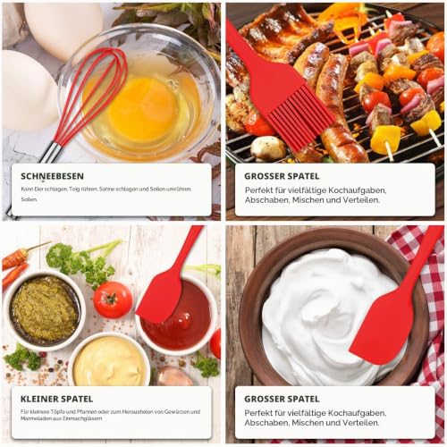 COVVY 10 Stück Silikon Küchenhelfer Set Küchen Backen Set Hitzebeständigkeit bis zu 230°C für Jede Küche (Rot) – Ansicht 6