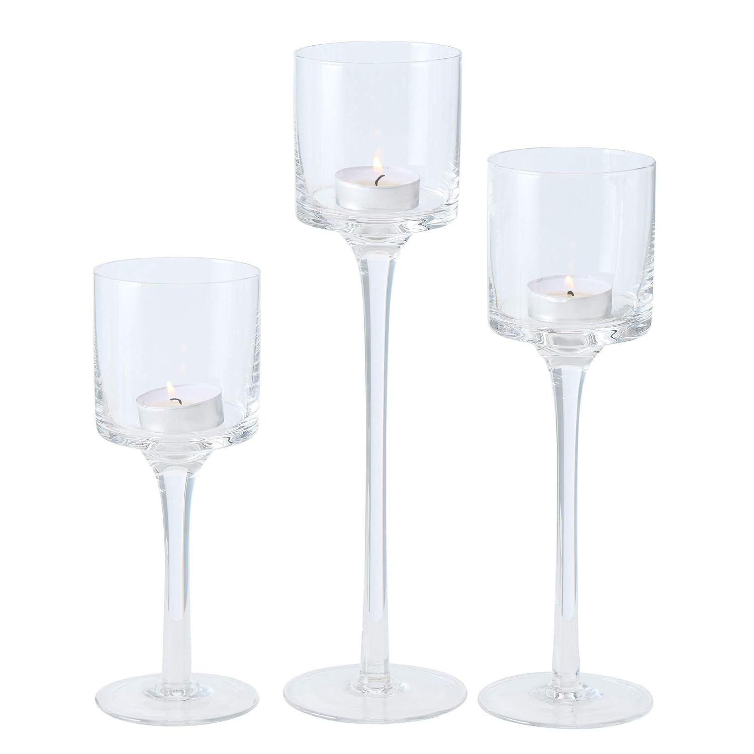 Glass Candle Holders - Set of 3 for Table Centerpiece -8