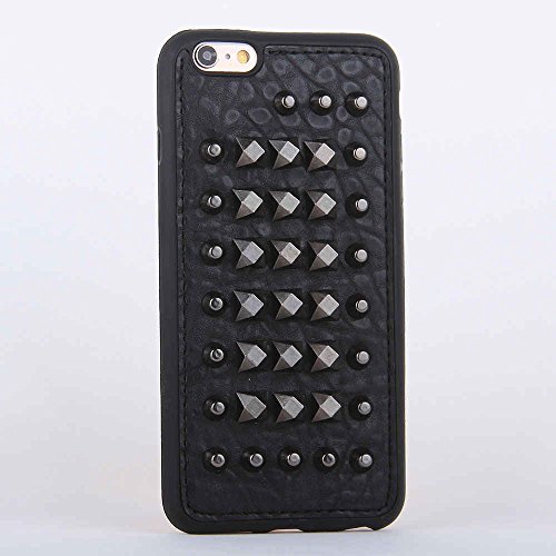 Metal Studded Leather + Silicone Back Cases Covers for Apple iPhone 6 Plus / 6s Plus Black Soft Metallic Rock Roll Cool Punk Girls Men High Fashion
