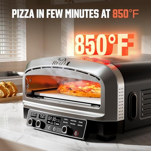Image of BIG HORN OUTDOORS Pizza Oven Indoor, 14 Inch Electric Countertop Pizza Oven with 6 Preset Modes, Perfect Pizza Maker Machine for Home, Pizza Cooker with Pizza Stone and Pizza Peel, Stainless Steel
