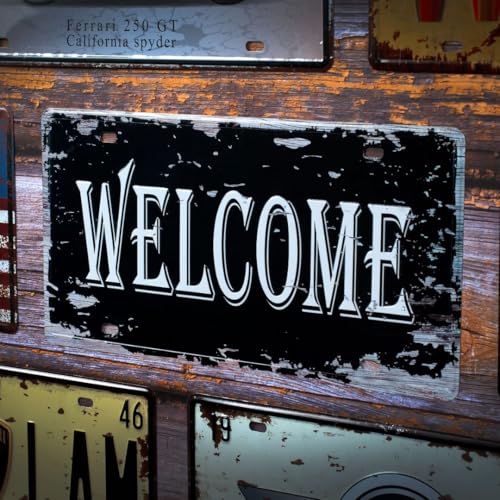 Image of inchWelcome inch Vintage Retro Metal Signs - License Wall Plate, Car Tag - Ideal for Cafe, Restaurant, Shop, Home, Hotel, Club, Office, Living Area - Design Plaque