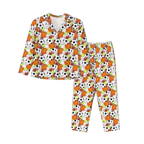 Pyjama manches longues femme imprimé sport | Vêtement de nuit deux pièces ultra doux
