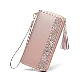 FOXER Women RFID Blocking Leather Wallet Bifold Wallet Clutch Wallet with Wristlet Card Holder (Rose...