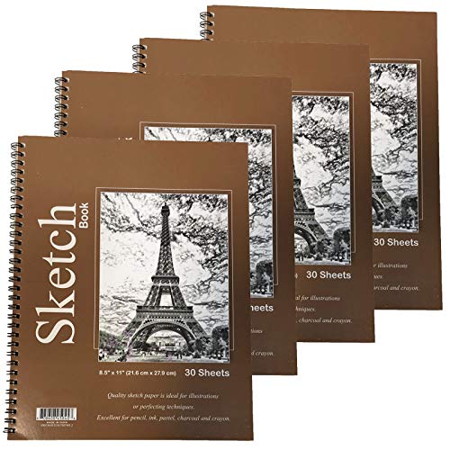 GIFTEXPRESS Bound Spiral Premium Sketch Book Sketch Pads Set, 4 pads x30-Sheets, 8.5"