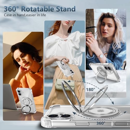 Image of Cubix Back Cover Case for iPhone 16 Plus Hard PC + TPU | Metal Ring Kickstand | 1500g Magnetic Hold | 360 Rotating Stand | Military Drop Protection | Air Cushioned Corners