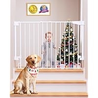 Cumbor 29.2–43\" Baby Gate for Stairs, Wall-Mounted (Drill Required), Expandable No Bottom Bar Dog Gate, Auto Close Extra Wide Walk Thru, Pet & Toddler Proof Gate, Top & Bottom of Stairways (White)