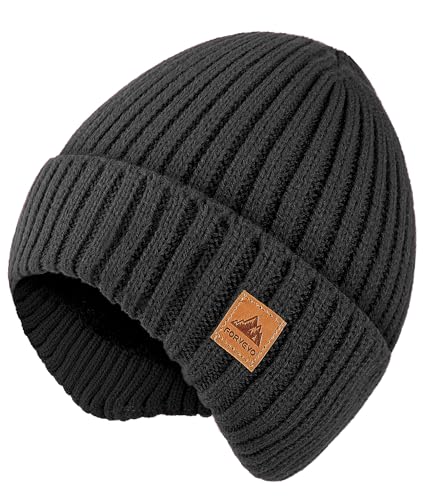 FORVEVO Mütze Herren Winter,Warme Wintermütze Herren mit Ohrenklappen,Fleece Futter Thermo Beanie Männer,Weiche Unisex Strickmütze für Outdoor Laufen Skifahren Winddicht（Schwarz）