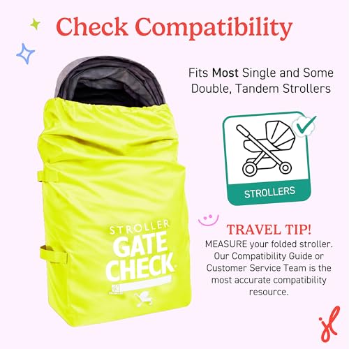 Image of J.L. Childress Gate Check Bag for Single & Some Double Strollers - Travel Bag for Airplane, Fits Most Standard Baby Strollers, Airport Accessories Gate Check, Flying Essentials - Neon Yellow