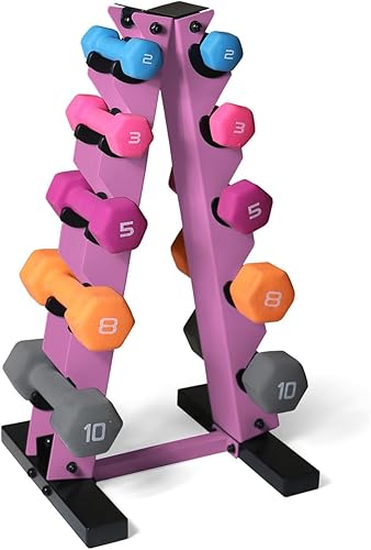 Miniatura 1 de WF Athletic Supply Juego de mancuernas con revestimiento de neopreno con un estante de almacenamiento de marco, agarre antideslizante y forma