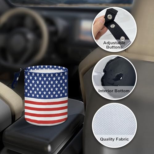 Image of America Flag Star Stripes Multifunctional Console Basket Rubbish Bin Portable Car Waste Basket Container Waterproof Auto Storage Box Travel Accessories